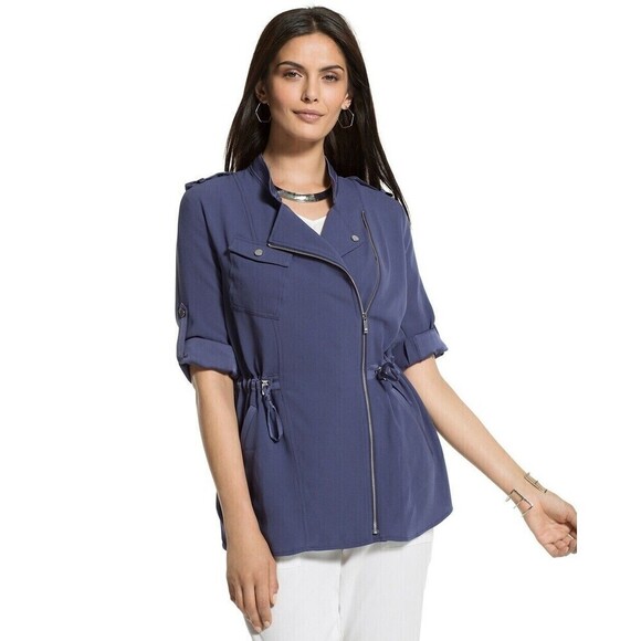 Chico's Navy  Front Zip Sheer Back Anorak Jacket Size  2 (Large) - Picture 1 of 15